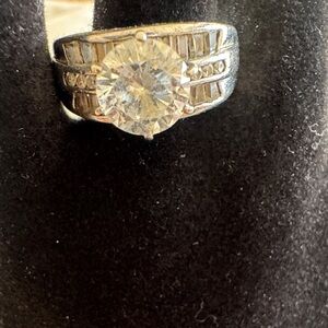 Diamonique Silver Ring with Clear Gemstone